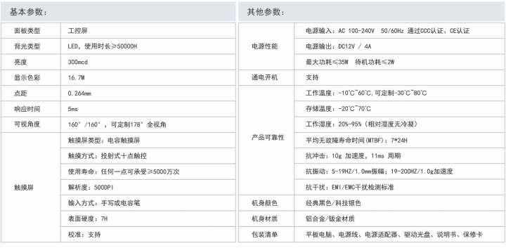 安卓工业平板电脑,设备参数